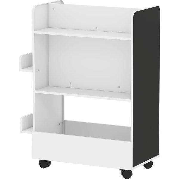 Aiyaplay BibliothèQue Pour Enfants 3-8 Ans à Deux Faces, ÉTagèRe Porte-Jouets Avec Roulettes Et Tableau Noir, Blanc-image