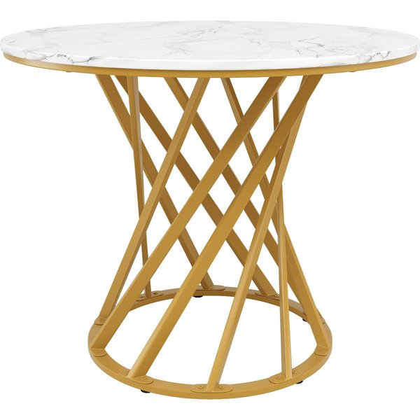 Table Ronde, Table De Cuisine Avec Plateau En Mdf Et Pieds En MéTal, 80X80X76 Cm, Blanc+Or-image