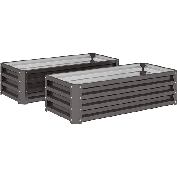 Outsunny Steel Raised Beds for Garden, Outdoor Planter Box, Set of 2, for Flowers, Herbs and Vegetables, Dark Grey | Aosom Ireland