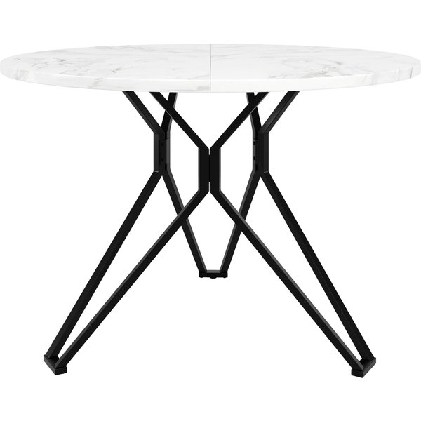 Runder Esstisch für 4 Personen, MDF Tischplatte, 100x100x76 cm, Weiß+Schwarz