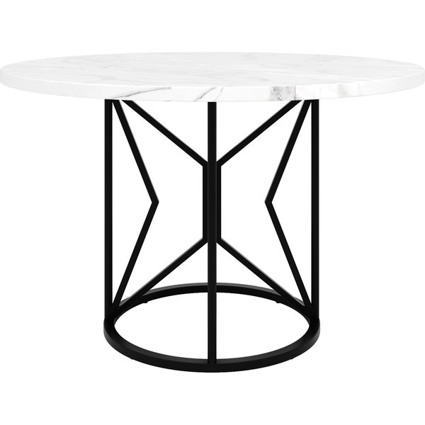 Table à Manger Ronde En Mdf, Pieds En MéTal, 100X100X76 Cm, Blanc+Noir-image