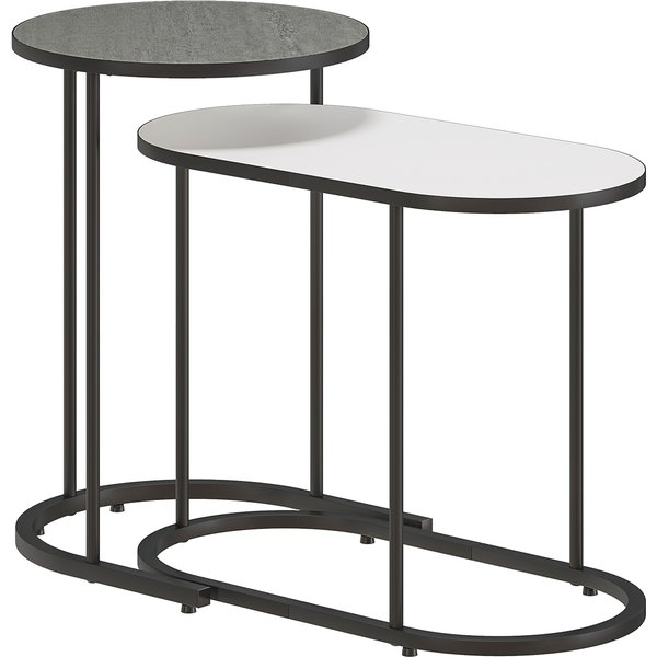 HOMCOM Set mit 2 stapelbaren Beistelltischen, niedrige Tische mit Metallgestell für Wohnzimmer, Schlafzimmer und Büro, Grau und Weiß Aosom