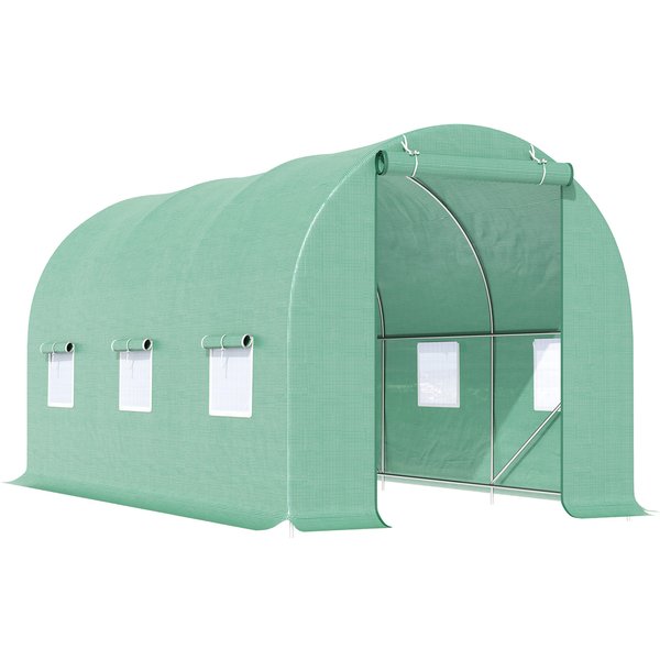 Outsunny 4.5 x 2 x 2m Polytunnel Greenhouse with Steel Frame, Door & Ventilation Window for Outdoor Plants, Green Aosom UK