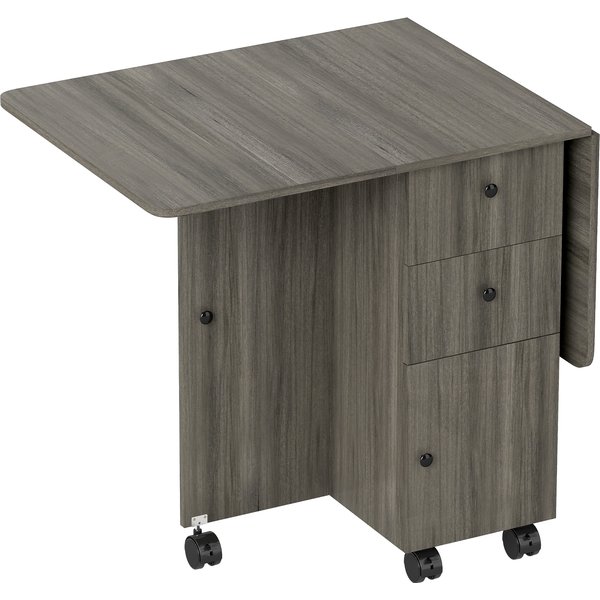 HOMCOM Folding Dining Table for 4-6, Rolling Drop Leaf Table with Storage Drawers, Cabinet and Open Shelf, Extendable Kitchen Table on Wheels, Grey