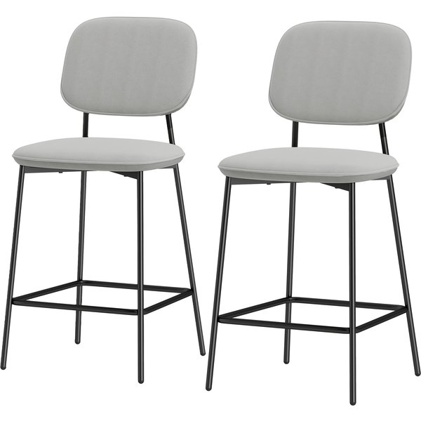 Homcom Lot De 2 Tabourets De Bar, Tabourets Bistro Avec Repose-Pieds, RevêTement En Velours, Pieds En Acier, Pour Salle à Manger, 45 X 49 X 102 Cm, Gris Clair-image