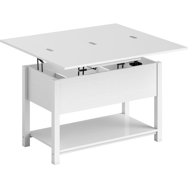 HOMCOM höhenverstellbarer und ausziehbarer Couchtisch, Wohnzimmertisch mit klappbarer Platte, verstecktem Fach und offenem Regal, moderner Stil, für Wohnzimmer, Büro, zum Essen, 100 x 45 x 50,5 cm, weiß Aosom