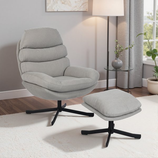 Homcom Fauteuil Relax Avec Ottomane Fauteuil Lounge En Tissu Chenille Fauteuil Tv Moderne, 78 X 93 X 100 Cm, CrèMe-image