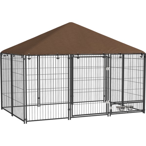 Pawhut Chenil ExtéRieur Pour Chiens En Acier Et Tissu Oxford Support Gamelle Et Toit RéSistant Aux IntempéRies Espace Spacieux-image