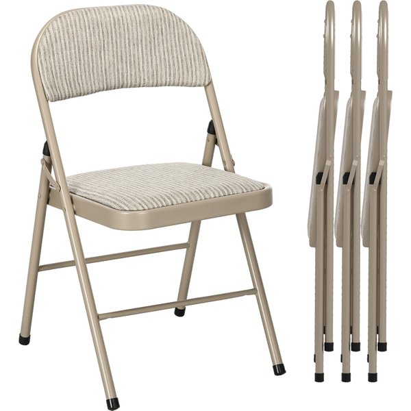 Homcom Lot De 4 Chaises Pliantes Chaises De Salle à Manger Portables Cadre En Acier Dim. 45L X 46P X 78H Cm Beige-image
