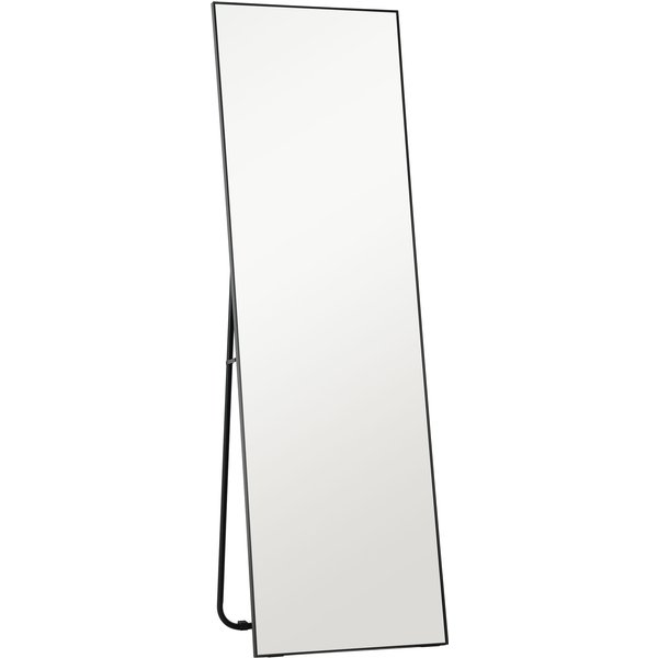 Homcom Grand Miroir Pleine Longueur Rectangulaire, 50 X 160 Cm, Miroir Sur Pied, Mural Ou Pocé Contre Mur, Noir-image