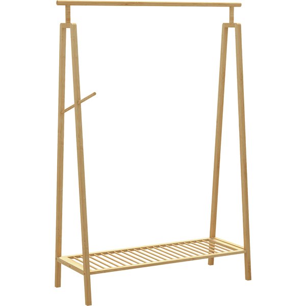 Homcom Portant Pour VêTements En Bambou, Porte-Manteau En Bois Avec éTagèRe à Chaussures Dim. 110L X 42L X 152H Cm-image