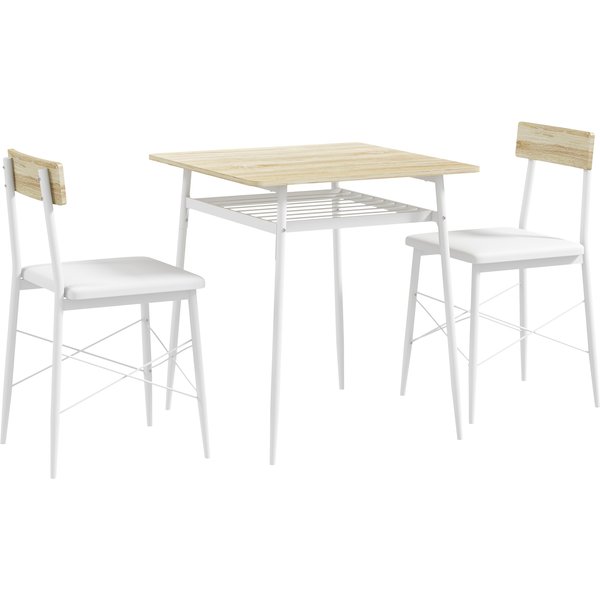 Homcom Ensemble Table Et Chaises, Table De Cuisine Avec Chaises, Structure En Acier, Avec 2 Chaises Encastrables, Blanc ChêNe-image