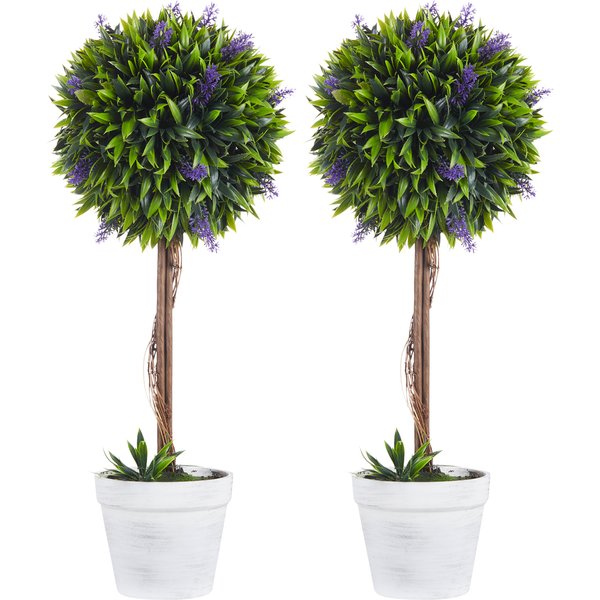 Homcom Lot De 2 Plantes Artificielles Avec Fleurs De Lavande, Tronc Et Pot Inclus - Hauteur 60 Cm Vert-image