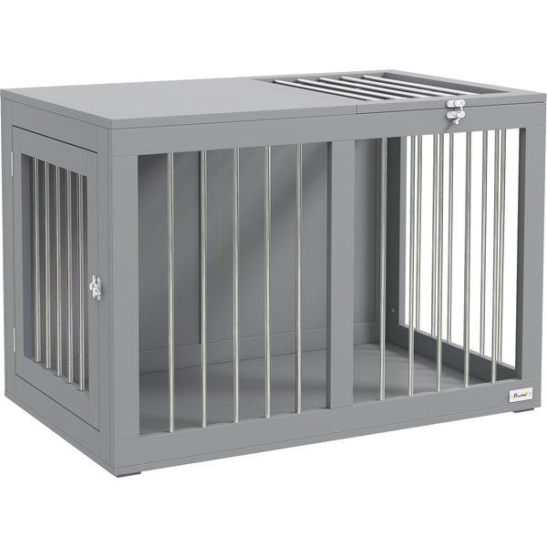 PawHut Cage Pour Chien IntéRieur Niche Pour Chiens 2 Portes Verrouillables Bonne Ventilation 80 X 50 X 56,5 Cm Gris-image