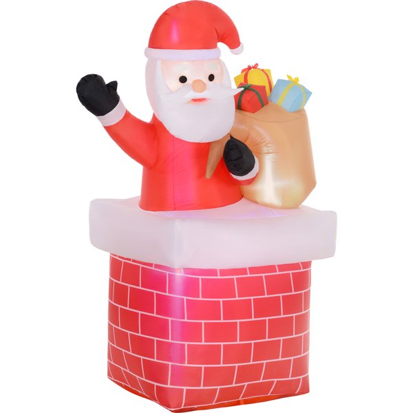 Outsunny PèRe NoëL Gonflable DéCoration De NoëL ExtéRieur Avec LumièRes LED Sac De Cadeau Et La CheminéE 130 X 82 X 195 Cm Rouge-image