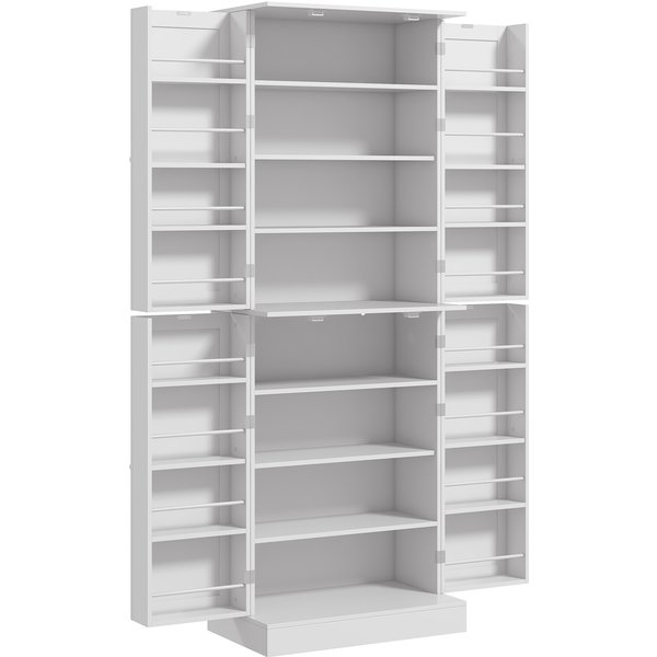 Homcom Armoire De Cuisine Buffet Cuisine Avec Placards, éTagèRe RéGlable Et Porte-éPices, 60 X 35 X 166 Cm, Blanc-image