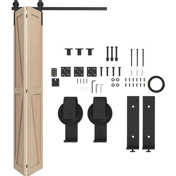 Homcom 122 Cm Quincaillerie De Porte Coulissante Pliante Kit De Rails De Porte De Grange Coulissante En Acier Pour 2 Portes-image