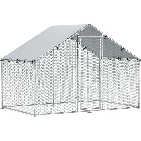 Pawhut Poulailler, Grand Poulailler En MéTal Avec Couverture ImperméAble Et Anti-Uv, Cage Pour 5-8 Poules, 3 X 1,7 X 1,9M-image