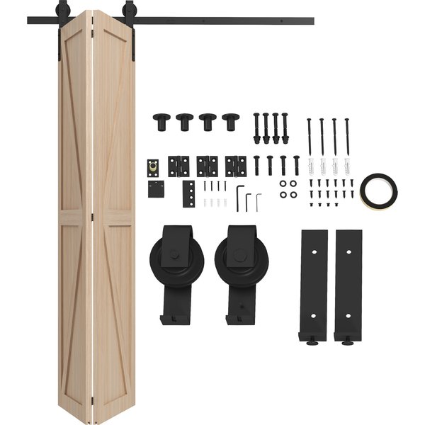 Homcom 152,5 Cm Quincaillerie De Porte Coulissante Pliante Kit De Rails De Porte De Grange Coulissante En Acier Pour 2 Portes-image