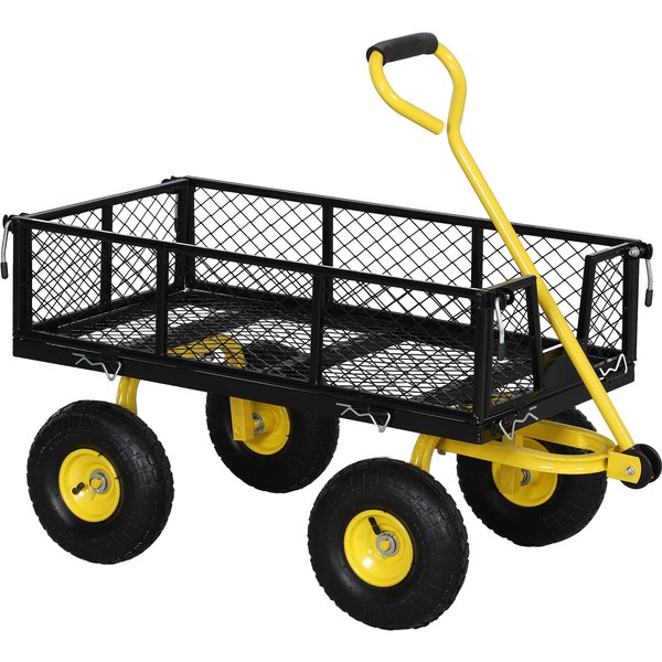 Outsunny Chariot De Jardin Chariot De Transport 4 Roues CôTéS Amovibles Transformable En Plateau 104 X 54 X 51 Cm Noir Et Jaune-image