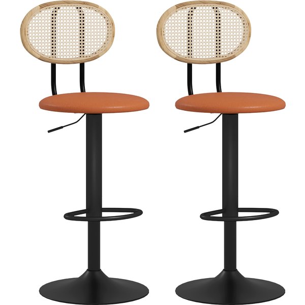 Homcom Lot De 2 Tabourets De Bar Chaises De Bar Hauteur RéGlable Avec Dossier En Rotin Et Repose-Pieds, Marron-image