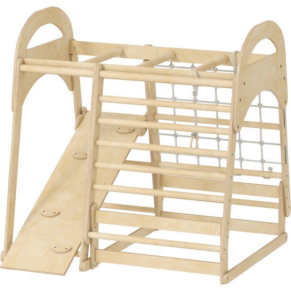 Aiyaplay Module D'escalade IntéRieur, Design 6-En-1, Toboggan, Barres D'escalade, Mur D'escalade, éChelle, Filet D'escalade, 3-6 Ans, Bois-image