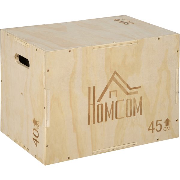 HOMCOM 3-in-1 Wooden Plyo Box, Plyometric Jump Box with Handle Openings for Home Gym, Workout Training, Natural | Aosom Ireland