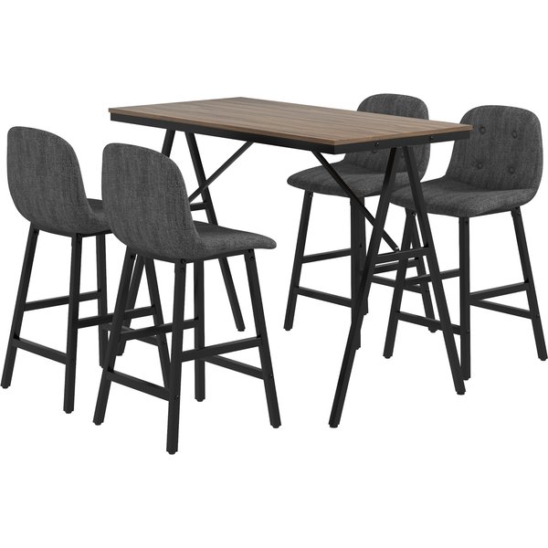HOMCOM 5-piece bar set, table and 4 stools, button tufting, thick padding, linen-look, Dark gray | Aosom Ireland