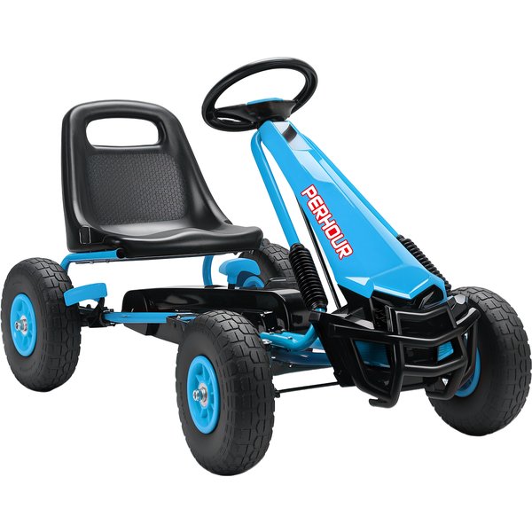 AIYAPLAY Kids Pedal Go Kart with Adjustable Seat, EVA Tyres, Manual Clutch, Brake, Go Kart for Kids 3-8 Years, Blue | Aosom Ireland