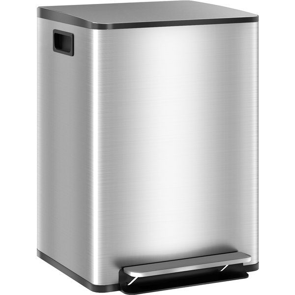 HOMCOM 2-Compartment Kitchen Bin 2 x 20L with Pedal, Stainless Steel, Soft-Close Lid | Aosom Ireland