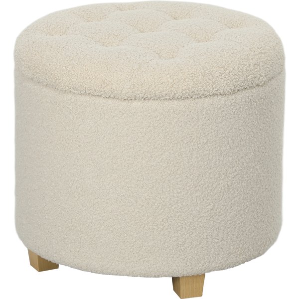 HOMCOM Round Storage Stool with Lid and Wooden Legs, Footstool for Living Room, Hallway, Bedroom, Cream White | Aosom Ireland