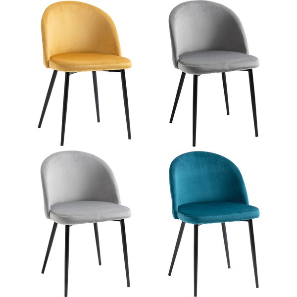 HOMCOM Set of 4 dining chairs, Scandinavian velvet upholstered kitchen chairs with tapered metal legs, for living room, dining room, multicolor | Aosom Ireland