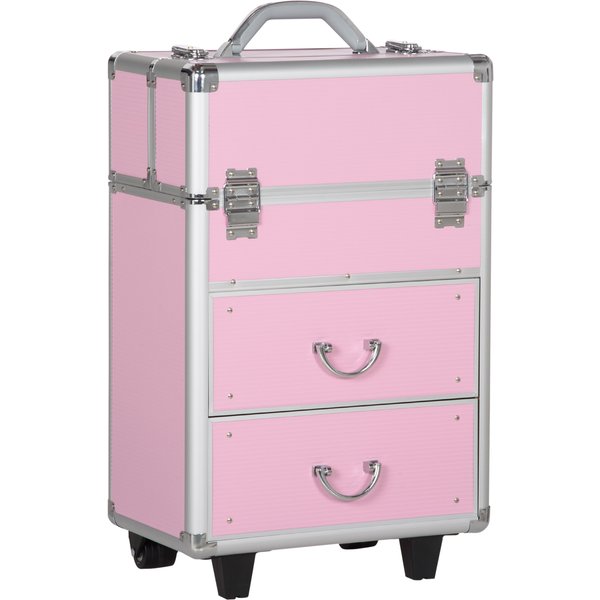 HOMCOM Rolling Makeup Storage Case w/ Swivel Wheel, Pink | Aosom Ireland