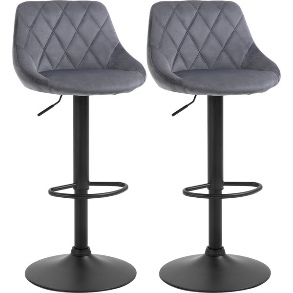 HOMCOM 2-Pack Bar Stools, Height-Adjustable Bar Chair with Backrest, Velvet-Look, Metal Frame, Footrest, Swivel, Dark Gray | Aosom Ireland