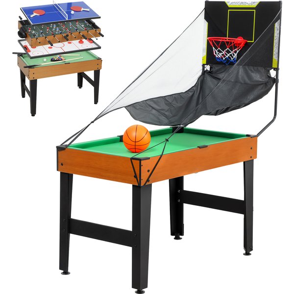 SPORTNOW 5-in-1 Multi-Game Table, 53 Accessory Pieces, Foosball, Table Hockey, Table Tennis, Billiards, Basketball, Walnut | Aosom Ireland