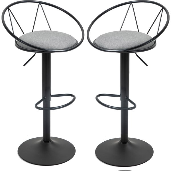 HOMCOM Set of 2 Neo-Retro Bar Stools, Adjustable, 360° Swivel with Metal Footrest, Black Frame, Gray Linen | Aosom Ireland