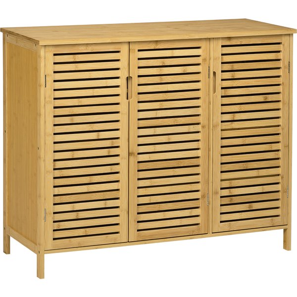 HOMCOM Shoe cabinet natural style - 2 cupboards with 8 shelves - bamboo natural wood | Aosom Ireland