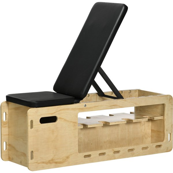 HOMCOM Weight bench with dumbbell rack, 1 storage basket, adjustable in 6 positions, solid wood, natural + black | Aosom Ireland