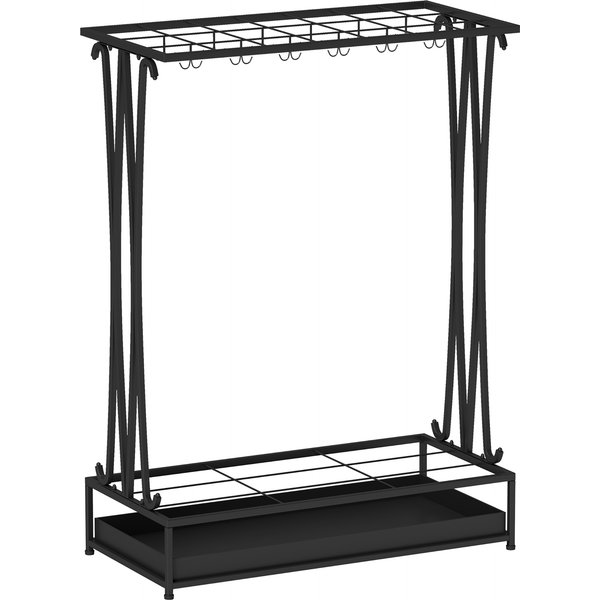 HOMCOM Umbrella stand with removable drip tray, umbrella stand with 21 openings and 24 hooks, steel, black | Aosom Ireland