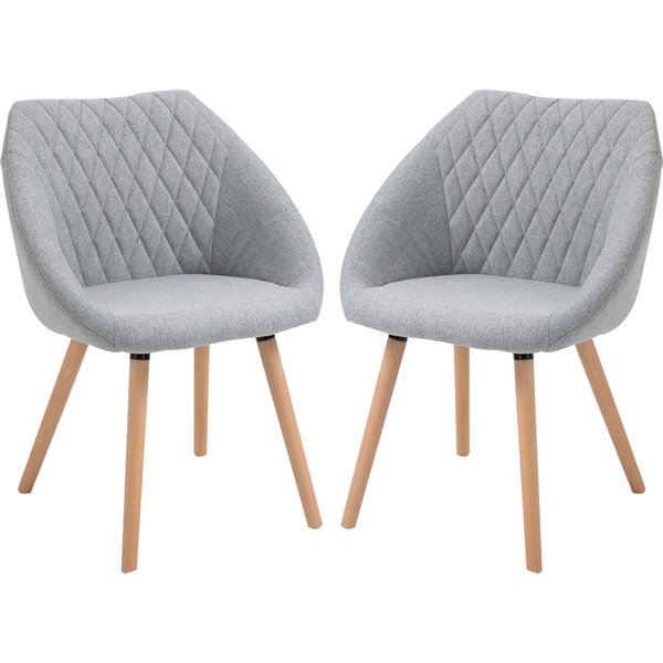 HOMCOM Set of 2 Dining Chairs Scandinavian Design - Tapered Beech Wood Legs - Ergonomic Seat Back Armrests Linen Grey | Aosom Ireland