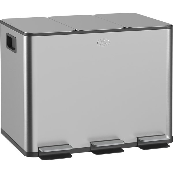 HOMCOM Kitchen bin, recycling bin, 3 compartments of 20L, removable inner buckets, 61.9x36.6x56.7cm, silver | Aosom Ireland