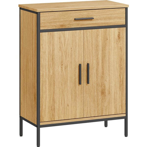 HOMCOM Bathroom cabinet, two-tier shelves, large drawer, industrial style, oak effect | Aosom Ireland