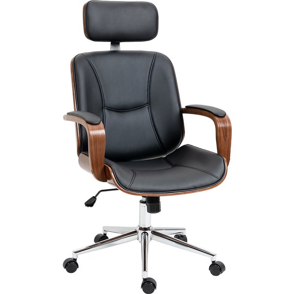 Vinsetto Ergonomic Office Chair, Swivel Chair with Headrest, Adjustable Height, PU Leather, 66 x 65 x 125 cm, Black and Walnut | Aosom Ireland