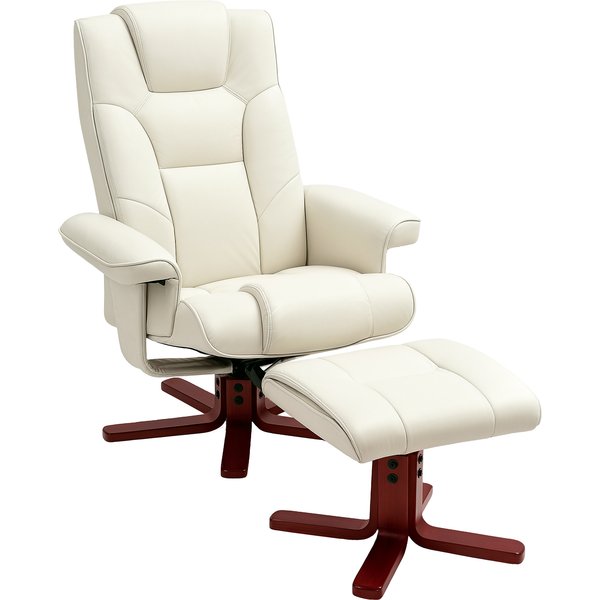 HOMCOM Recliner with footstool, faux leather, tiltable backrest, up to 150 kg, cream white | Aosom Ireland