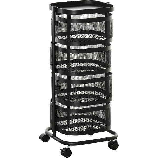 HOMCOM 4-Basket Rotating Vegetable & Fruit Cart on Wheels, Top Tray, Wire Steel Shelf, 33x33x77 cm, Black | Aosom Ireland