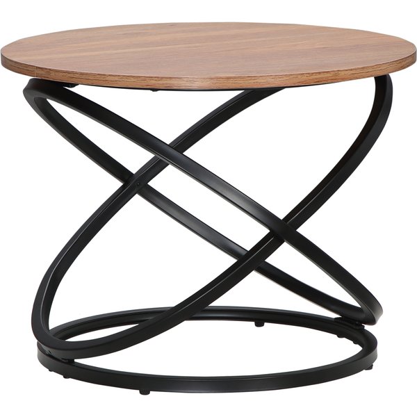 HOMCOM Round industrial-style coffee table in black metal with wood top - dim. Ø 60 x 46H cm | Aosom Ireland