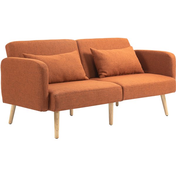 HOMCOM 3-seater click-clack convertible sofa with reclining backrest and adjustable armrests linen-effect fabric brown | Aosom Ireland