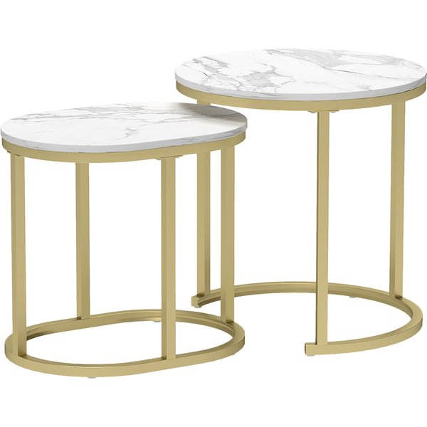 HOMCOM Marble-Effect Nest of Tables - Gold Tone/White | Aosom Ireland
