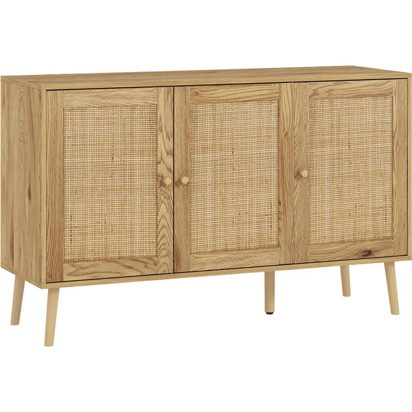 HOMCOM Sideboard living room storage cabinet with rattan-front doors and adjustable shelf, natural wood | Aosom Ireland