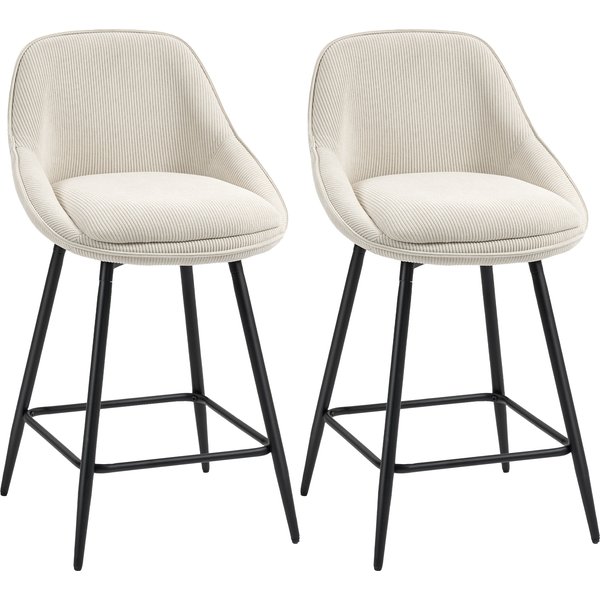 HOMCOM Set of 2 corduroy velvet bar stools, bar chairs with curved backrest, footrest, 49x52x88cm, cream | Aosom Ireland
